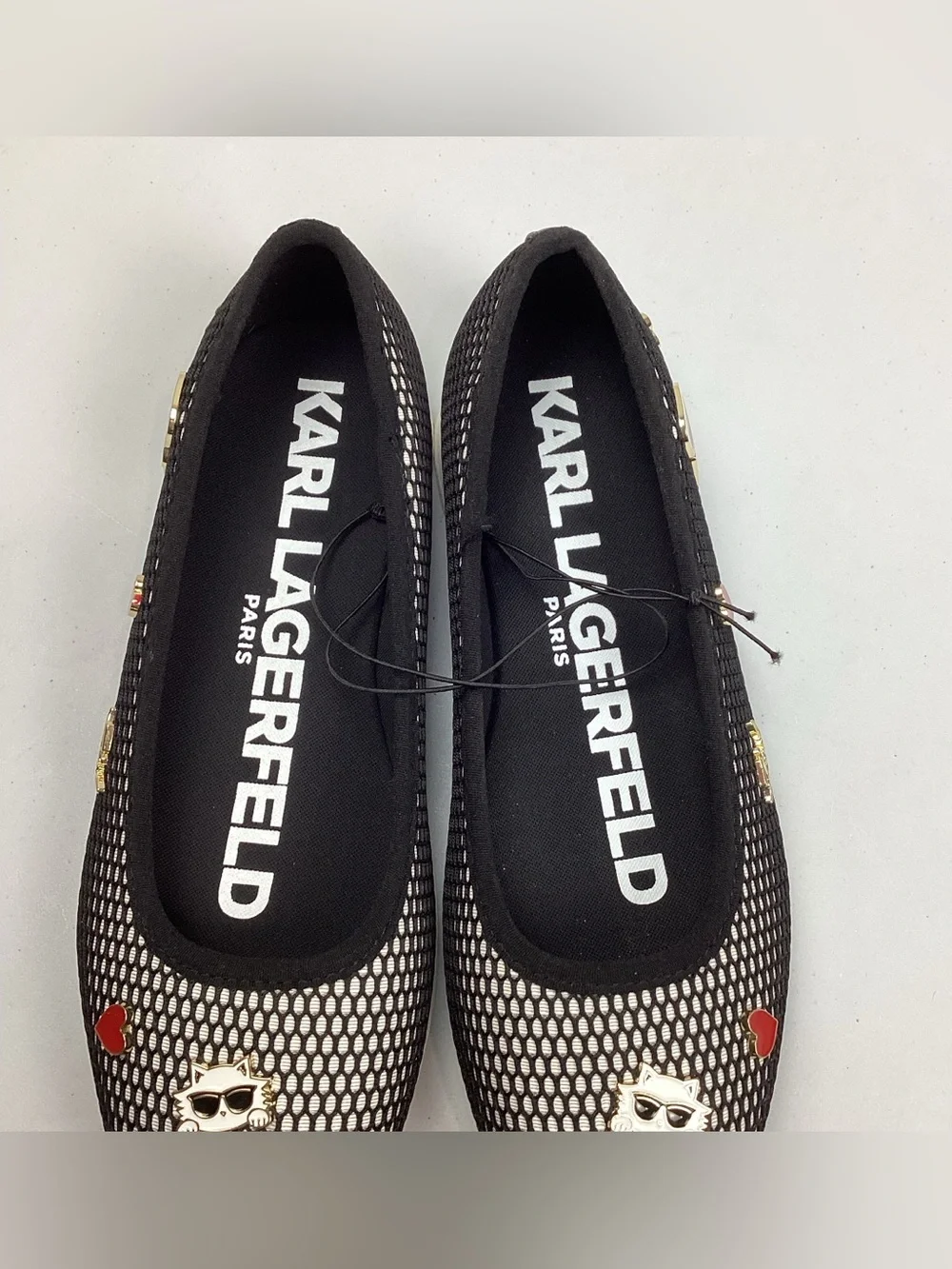 Karl Lagerfeld Paris Maleia Mesh Ballet Flats Black White Charms Sz 8 KL268331 - Picture 3 of 9